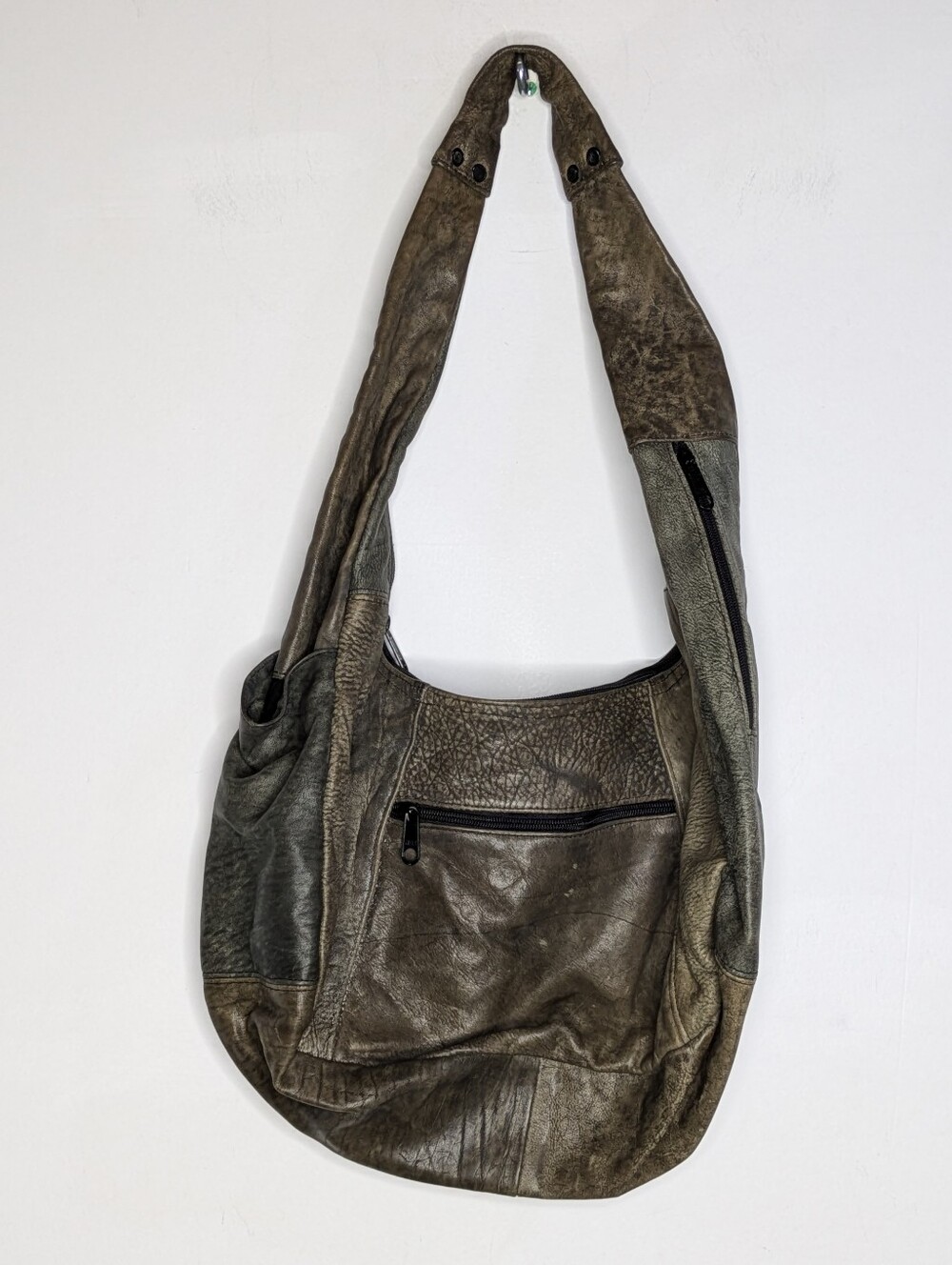 Vintage Green Patchwork Small Leather Shoulder Bag